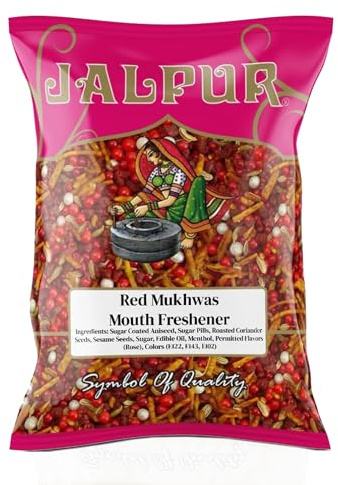JALPUR MILLERS Red Mukhwas 200g – Traditional Indian Mouth Freshener, Sweet & Crunchy Digestive Mix with Fennel, Anise & Seeds – Ideal After-Meal Snack, Natural and Authentic Flavour, Premium Quality
