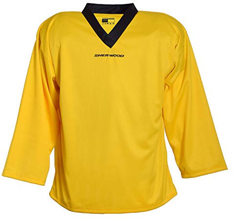 SHER-WOOD - Eishockey Trainingstrikot Junior für Kinder I stilvolles Practice Jersey aus gelochtem Mesh-Stoff I V-Neck Jersey zum Trainieren I tolle Passform I wird über den Brustpanzer gezogen, Gelb, Gr. XXS