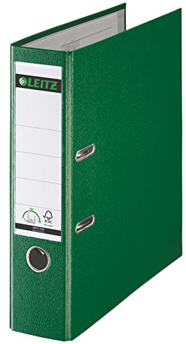 Leitz Lever Arch File, Green, Plastic, Foolscap, 8 cm spine, 11100055