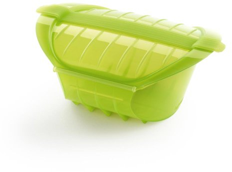 Lékué Estuche vapor hondo con bandeja 3-4 personas,silicona platino Verde, 1000 ml