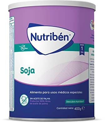 Nutribén Soja - Leche en Polvo Bebé Soja para Bebés Intolerantes a la Lactosa o APLV desde el Primer Día | Alimento Completo | sin Aceite de Palma | con Cacito Dosificador Incluido | 1 Bote de 400g
