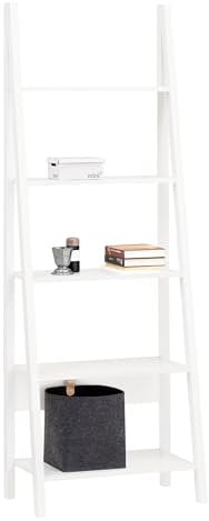 SoBuy® FRG61-W, Modern 5 Tiers Ladder Shelf Bookcase, Wood Storage Display Shelving, Wall Shelf, W64xD39xH180cm, White