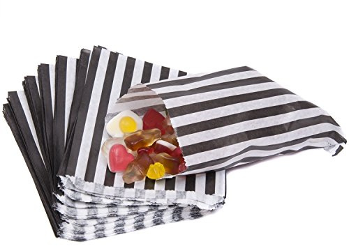 The Paper Bag Company Candy Stripe Paper Bags, 5 x 7 Inches - Black, Pack of 200