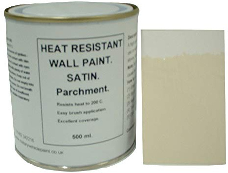 Fascinating Finishes Ltd 1 x 500ml Satin Parchment Heat Resistant Wall Paint. Wood Burner Stove Alcove. Brick, concrete, plaster, cement board, rendering, metal, timber etc. Cream/Off White.