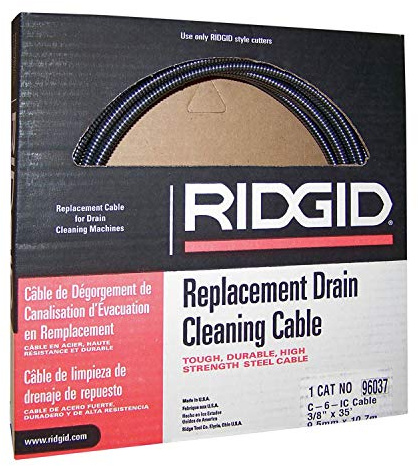RIDGID 96037 Cavo con Anima Interna C6IC 3/8 x 35 ft (8 mm x 10,7 m) con Accoppiatore Maschio per Stasatrici K40, K-45 e Macchine con Cavi a Sezione K-50