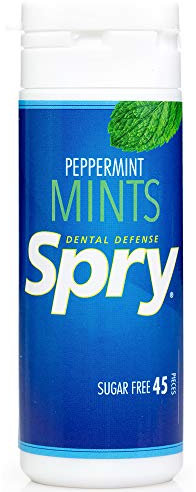 Spry Xylitol Pfefferminz Mints – Zuckerfreies Bonbon zur Unterstützung der Mundgesundheit, regt Speichelproduktion an, bekämpft Mundgeruch, Non-GMO, glutenfrei, 45 Count (Pack of 1)