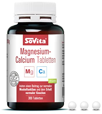 Sovita Magnesium-Calcium Tabletten, Magnesium und Calcium tragen zur normalen Muskelfunktion und dem Erhalt normaler Knochen bei, veganes Nahrungsergänzungsmittel, 300 Tabletten