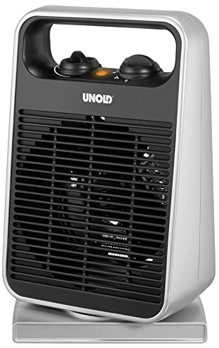 Unold 86116 Heizlüfter Rotate - Schwarz/Silber, 2000 Watt, 4 Stufen-Schalter für Aus, Ventilation, Warmluft, Heißluft, 75° oszillierend, Überhitzungsschutz, Schutzklasse II