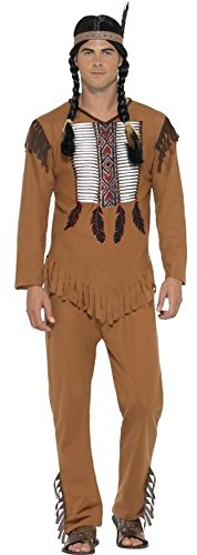 SMIFFYS Parrucca nera ispirata al guerriero dei nativi americani, marrone con top, pantaloni e bandana