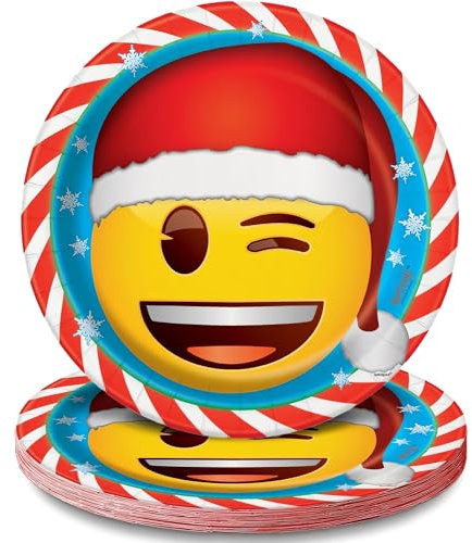 Unique Party 50545 – 23 cm Emoji-Weihnachtsparty-Teller, 8 Stück