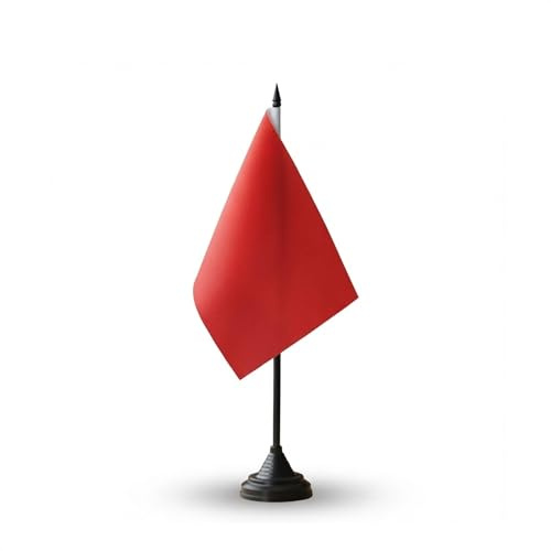 Flaggenfritze Tischflagge Einfarbig Rot 10 x 15 cm, rote Flagge, reißfestes Polyester, farbintensiver Siebdruck, kleine Fahne mit Kunststoff-Sockel