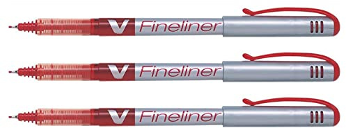 Pilot V-Fineliner Felt-Tip Pens Fine Tip Red Pack of 3aa