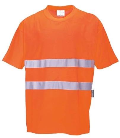Portwest S172 Baumwoll Comfort-T-Shirt Verschweißte Kragennaht Kurzarm Bahn | Orange, M, EN ISO 20471 Klasse 2, UPF 35+, Klassische Passform, 55% Baumwolle, Grosszügige Passform