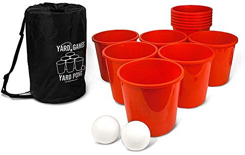 Yard Games Giant Yard Pong with Durable 12 giant buckets and 2 plastic balls Including High Strength Carrying Case, Perfect for outdoor events, parties, Camping