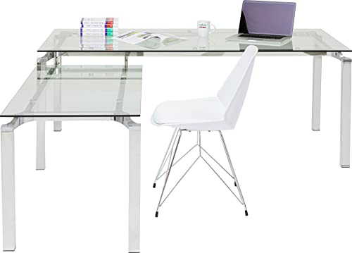 Kare Design Schreibtisch Lorenco, Chrom, Winkelkombination, modernes Design, stilvoller Arbeitsplatz, Transparent, Langlebig, Robust, klare Ästhetik, Büro, ESG-Glas, Stahl, 72x210x180cm (H/B/T)