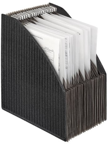 VELOFLEX 4446280 - Stehsammler-Fächerbox DIN A4, starke PP-Folie, mit textilverstärkten Kanten, Box mit 23 Fächern, passend für A4-Unterlagen, Unterteil flexibel, schwarz, 1 Stück