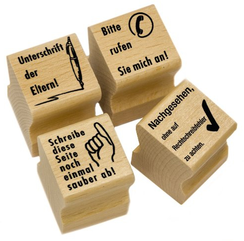 Elbi Stempelset: 4 Textstempel für Eltern und Schüler Lehrerstempel aus Holz - K16