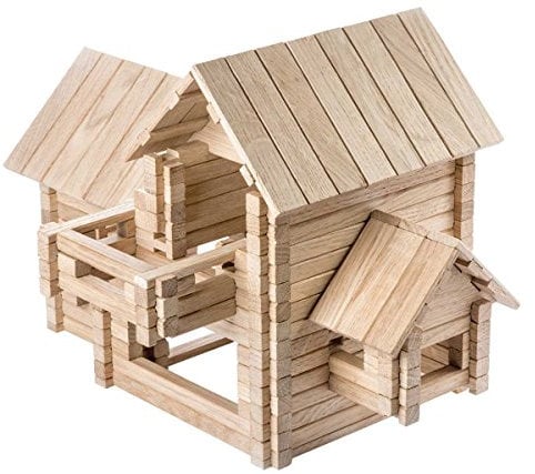 Igroteco® Häuschen 4-in-1, 206 Teile Bausatz aus umweltfreundlichem Holz | Bausteine aus Eichenholz | unlackiert und unbemalt | Holzspielzeug aus Eiche | für Kinder im Alter von 6 bis 12