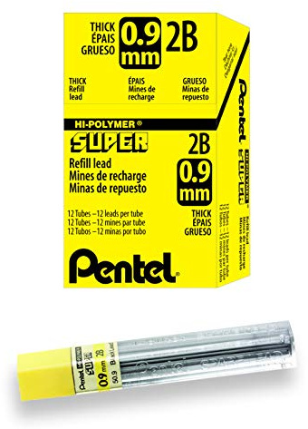 Pentel Super Hi-Polymer Lead Refill, 0.9mm Thick, 2B, 180 Pieces of Lead (50-9-2B)