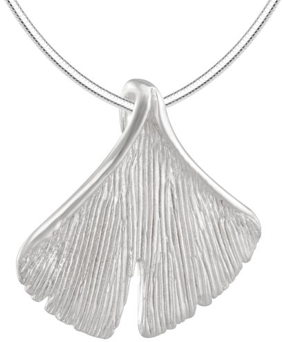 Vinani Anhänger Ginkgo Blatt mattiert mit Schlangenkette 42 cm Sterling Silber 925 Kette Italien AGK42
