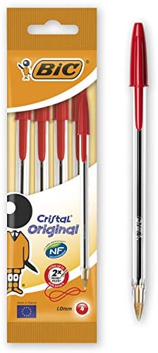 BIC 8308611 Kugelschreiber Cristal Medium 4-er Packung, rot