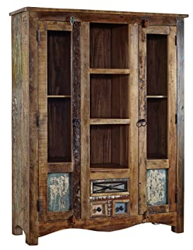 MASSIVMOEBEL24.DE Nature of Spirit Highboard 115x40x150 Indisches Altholz, Farbe:Mehrfarbig lackiert, Größe:115x40x150 cm (BxTxH)