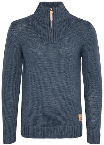!Solid SDPetro Herren Strickpullover Troyer Grobstrick Pullover mit Troyerkragen Rippbündchen Label-Details Baumwollmischung Regular fit, Größe:S, Farbe:Insignia Blue Melange (8991)