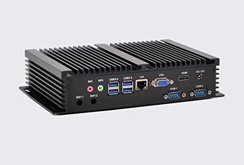 HSIPC Haswell i3 4010U Industrial PC IPC Mini PC Fanless PC with GbE 4G RAM 64G SSD Support Linux/Windows 2 COM 7 USB USB3.0 VGA HDMI Rich IO, Black Aluminum