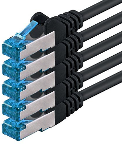 1aTTack.de 10m - CAT6a - network cable black - 5 pieces CAT 6 A patch cable 10000 Mbit s SFTP PIMF 500 MHz compatible with CAT5 CAT6 CAT7 DSL Internet Switch Router