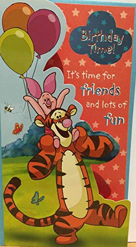 winnie the pooh birthday time holding balloons birthday card