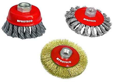Proteco-Werkzeug® Drahtbürste Set 3 tlg für Einhand Winkelschleifer Stahldraht Topfbürste Kegelbürste Gewinde M14 x 2,0