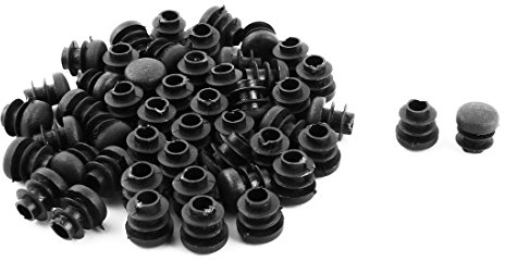 sourcing map 50 STK Pfostenkappe Lamellenstopfen Kunststoff runde Flache Tisch Stuhlbein Kappen Rohr Einsatz Schwarz 13 mm Durchmesser