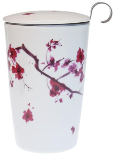 Tisanière Cherry Kyoto porcelaine double paroi 25cl avec filtre Tisanière en porcelaine
