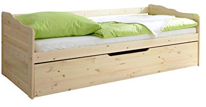 TiCAA Einzelbett Sofabett Funktionsbett, Marianne mit Zusatzbett für Schlafzimmer, Kinderzimmer Kiefer Massivholz Bettgestell 90 x 200 cm