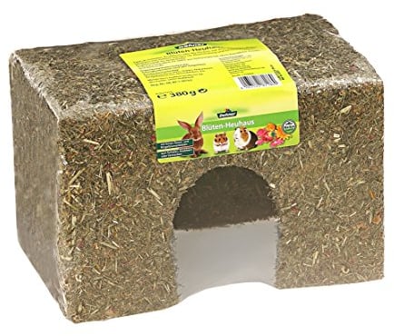 Dehner Nagersnack, Nagerfutter, essbarer Unterschlupf für Zwergkaninchen / Nager, Blüten-Heuhaus, 300g (1er Pack)