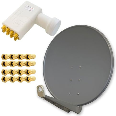 Premium X DELUXE100 Aluminium 100cm Digital SAT Schüssel Spiegel in Anthrazit für HDTV HD+ 3D + LNB Octo WE 0,1 dB PXO-08 zum Direktanschluss von 8 Teilnehmern + 16x F-Stecker