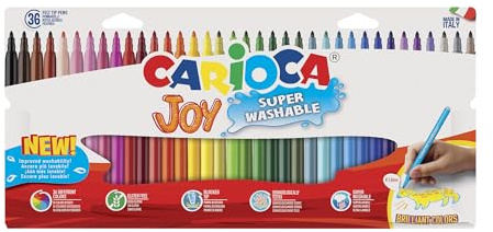 CARIOCA Markörer Joy Paperboard Wallet, färgglada markörer med fin spets, perfekt för ritning och färgning, supertvättbara, blandade färger, 36 stycken