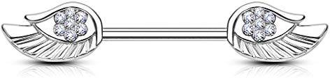 Paula & Fritz® Brustwarzen-Piercing Brustpiercing Frau Maenner Intimpiercing Mann Nippelpiercing 12mm 14mm Geteilter Engelsflügel Silber Gelbgold Roségold Edelstahl Chirurgenstahl 316L KR14578