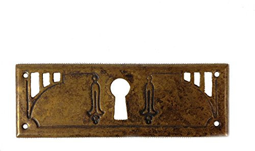 Jugendstil Möbelgriff Schlüsselschild aus Messing und antik patiniert (9028/A3.01)