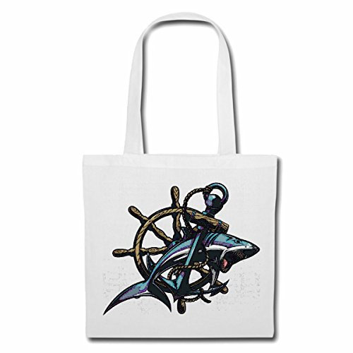 Reifen-Markt Tasche Umhängetasche HAIFISCH HAI HAIFISCH SHARK ATTACK WEIßER HAI KATZENHAI SANDHAI TIGERHAI Einkaufstasche Schulbeutel Turnbeutel in Weiß