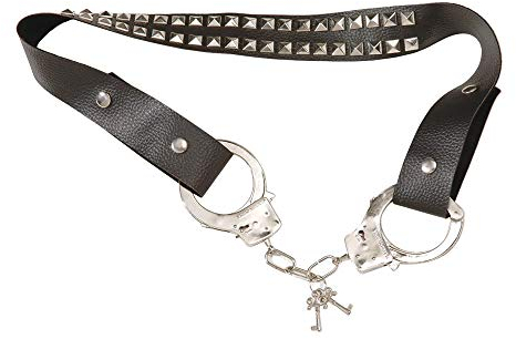 Widmann 7118H - Nietengürtel mit Handschellen, Schwarz, Punk, Rocker, Biker, Kostüm, Accessoire, Karneval, Mottoparty
