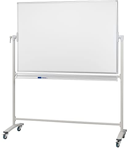 FRANKEN Mobiles Whiteboard, doppelseitig, lackiert, magnetisch, beschreibbar, trocken abwischbar, Whiteboard mit Ständer und Rollen, mit Metallgestell und schwenkbarem Rahmen, 200 x 100 cm, STC203
