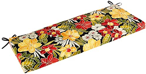 Pillow Perfect Tropic Floral Indoor/Outdoor Sofa Setee Bench Swing Cushion with Ties, Weather, and Fade Resistant, 18 x 45, Black/Green Clemens, 1 Count