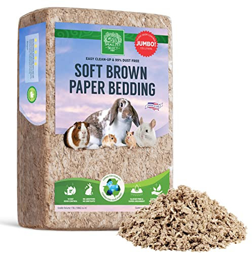 SMALL PET SELECT Brown Natural Paper Bedding, Soft Animal Bedding with Odor Control for Guinea Pig, Rabbit, Hamster, or Bunny, Cage Accessories, Made in the USA, 178L