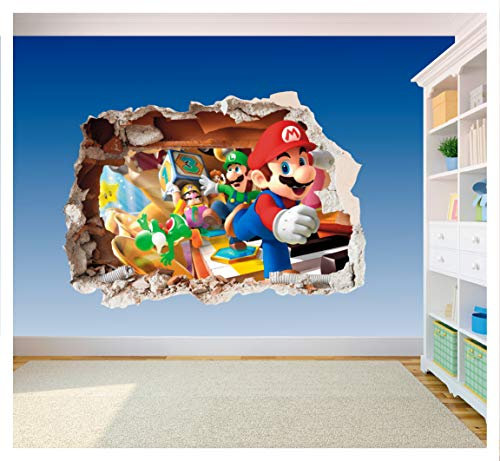 Gedruckter Vinyl-Aufkleber fürs Kinderzimmer, Super Mario Brothers, Loch in der Wand, 3D-Smash (SS40014), Large 600 x 425mm