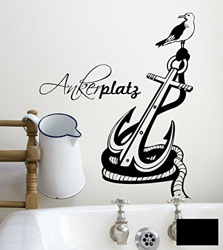 Wandtattoo Ankerplatz Anker maritim zuhause M1472 - ausgewählte Farbe: *Schwarz* ausgewählte Größe: *XS 40cm breit x 52cm hoch