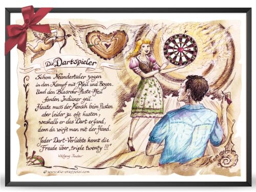 Die Staffelei Geschenk Dartspieler – Bild mit Gedicht 20 x 14,8 cm | Lustiges Gedicht mit Zeichnung – Geschenk für Dartspieler, Dartspielerin & Dart-Fans zu Geburtstag, Weihnachten oder Jubiläum
