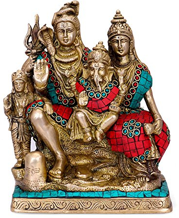 craftvatika Hindu Gott Shiva Familie Statue Shiva Parvati Ganesha Skulptur Messing Herr, Gott, Gottheit Figur