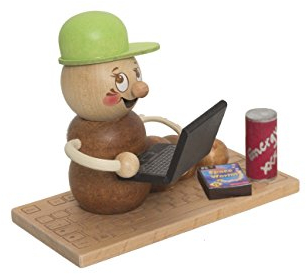Drechslerei Kuhnert Rauchmann/Räucherfigur - Rauchwurm aus Holz - Rudi & ROSI - Motiv: Computer-Rudi - Höhe: ca. 14cm - Made in Germany