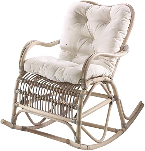 Kobolo Schaukelstuhl aus Rattan - kubu Gray, Grau mit Kissen - 95x63x87 cm - Wohnzimmer Esszimmer Kinderzimmer